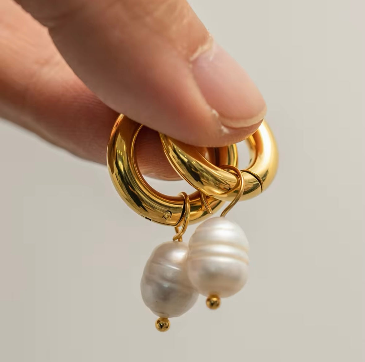 Gold Pearl hoop earring